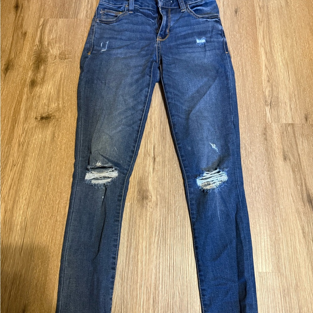 Arizona Jean Company Women's Skinny Jeans - Dark Blue with Distressed Knees